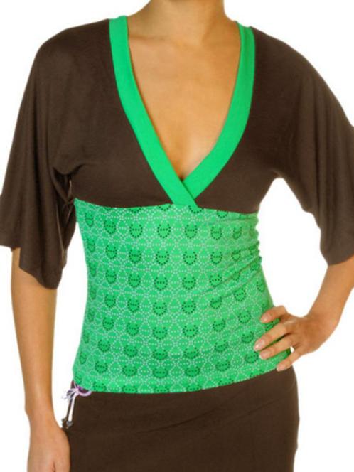 Bruin-groen tshirt van Pussy deluxe - Maat large, Kleding | Dames, T-shirts, Bruin, Verzenden