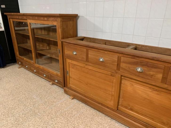 Teakhouten vitrinekast, Huis en Inrichting, Kasten | Dressoirs, Zo goed als nieuw, Teakhout, Ophalen