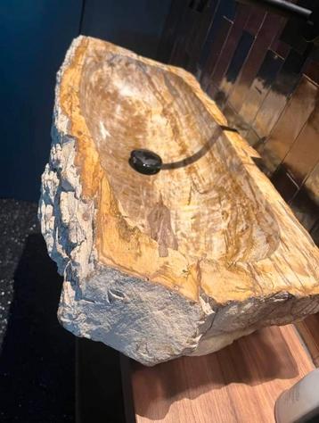 Lavabo, Évier en pierre de rivière,fossile,onyx,marbre,teck.