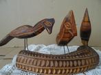Houten beeld boomstam met vogels 32cm Afrikaans of Aziatisch, Antiek en Kunst, Ophalen of Verzenden
