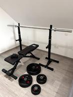Complete home gym set – halterbank, stang, schijven (75kg), Ophalen, Benen, Krachtstation, Zo goed als nieuw