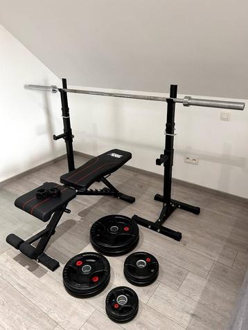 Complete home gym set – halterbank, stang, schijven (75kg) beschikbaar voor biedingen