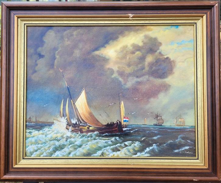 Schilderij met dramatische maritieme scene, Antiek en Kunst, Kunst | Schilderijen | Klassiek, Ophalen