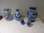 5 kannen in aardewerk grijs en blauw oude kruik schenkkan, Ophalen