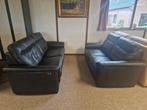 ZWARTE BUFFELLEDEREN SALON MET ELEKTRISCHE RELAXEN, Ophalen, Gebruikt, Leer