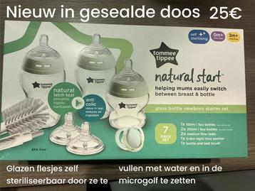 Nieuwe set Tommee tippee glazen flesjes zelfsteriliseerbaar beschikbaar voor biedingen