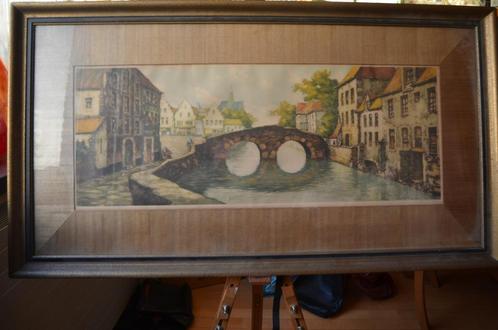 Grote kleurenets (?) Brugge, gesigneerd 'van Meulen', Antiek en Kunst, Kunst | Etsen en Gravures, Ophalen