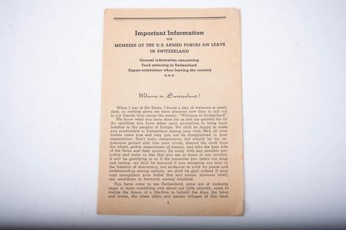 Dépliant US WW2 pour les GIs en visite en Suisse, original, Collections, Objets militaires | Seconde Guerre mondiale, Armée de terre
