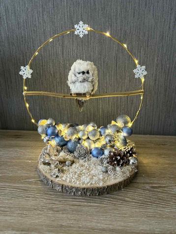 Kerststukje Nieuw !!! met uiltje Blauw - zilver  beschikbaar voor biedingen