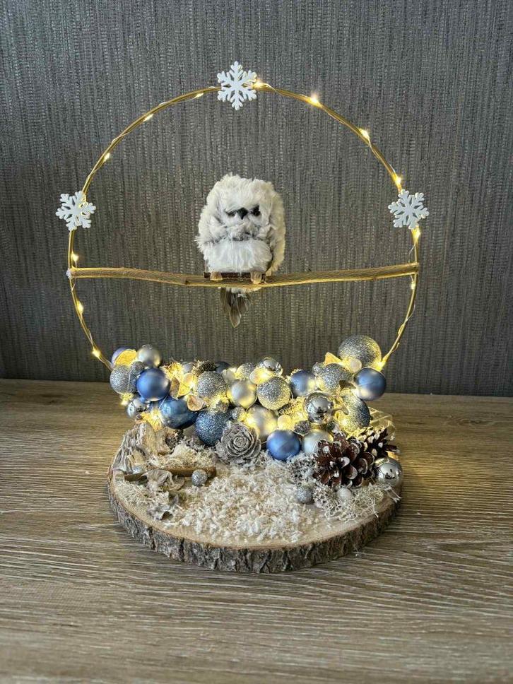 Kerststukje Nieuw !!! met uiltje Blauw - zilver, Diversen, Kerst, Nieuw, Ophalen