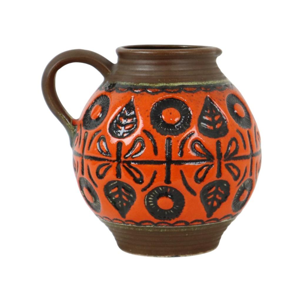 Zeldzame Oranje Bolle Vaas West Germany Aardewerk Wekara, Moins de 50 cm, Enlèvement ou Envoi, Poterie ou Porcelaine, Comme neuf