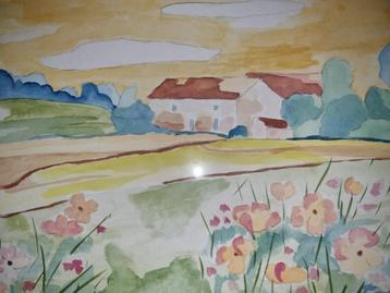 Toon Hermans uniek werk Zomer Landschap  Aquarel  gesigneerd beschikbaar voor biedingen