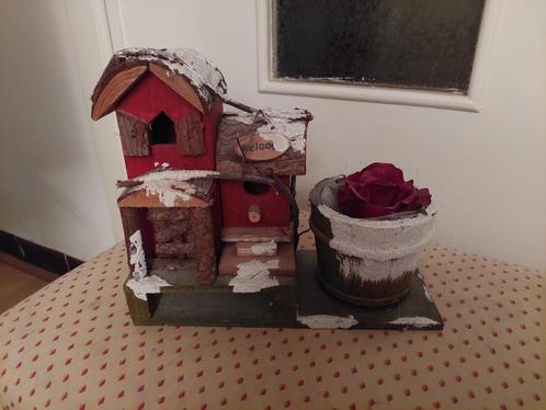 Décor Noël  : pot de fleurs en bois, avec maison d’oiseau, Divers, Noël, Comme neuf, Enlèvement ou Envoi