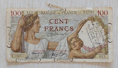 France 1940 - 100 Francs ‘Sully’ -X.17251 423 - P# 94 - VF, Timbres & Monnaies, Billets de banque | Europe | Billets non-euro