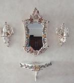 Unieke rococo stijl spiegel, wandtafeltje en 2 wandlampjes, Ophalen