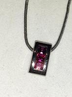 Ketting met hanger zilver met roze diamantjes '90, Handtassen en Accessoires, Kettingen, Verzenden, Roze, Zilver, Verstelbaar