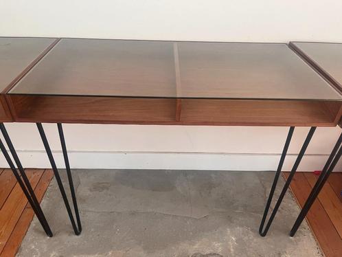Console / bureau mural en noyer et plateau de verre, Huis en Inrichting, Bureaus, Gebruikt, Bureau, Ophalen