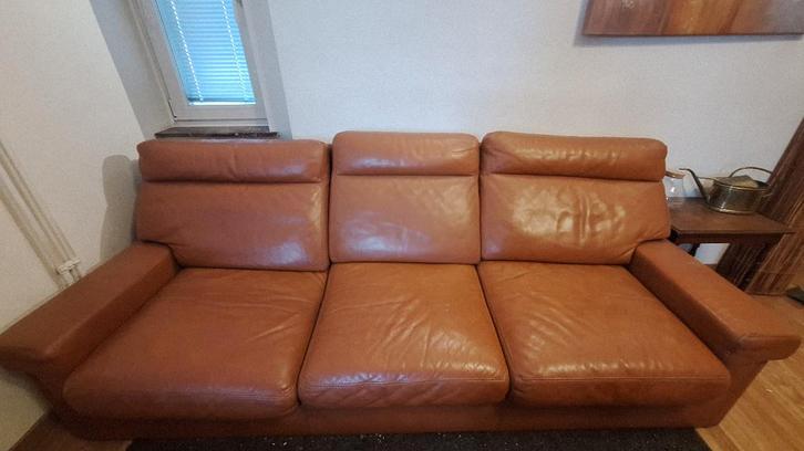 Canapé 3 places + 2 canapés, en cuir véritable, Maison & Meubles, Canapés | Salons, Utilisé, Banc droit, Autres dimensions, 200 à 250 cm