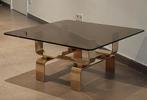 Vintage Design salontafel ,koper   -  met fume glasblad, Ophalen, Gebruikt