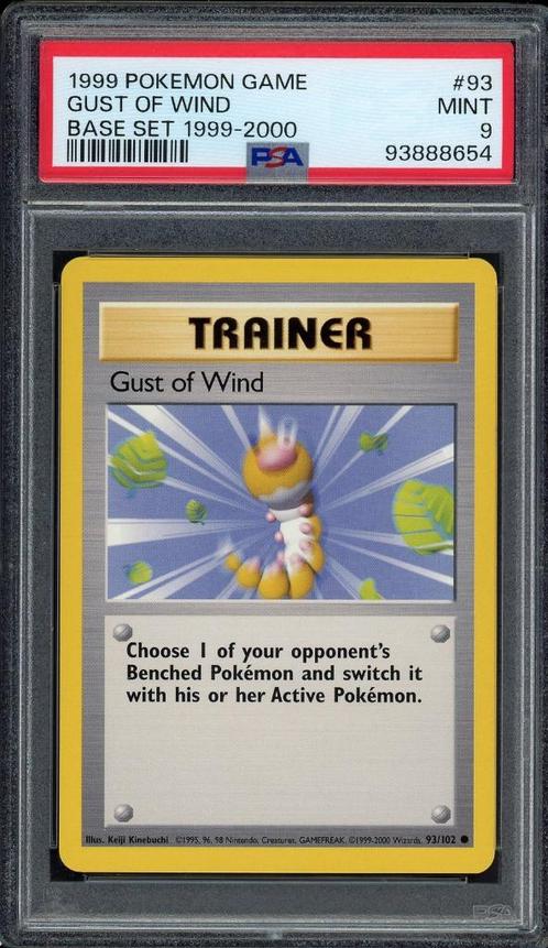 Gust of Wind PSA 9 - 93/102 - Base Set 4th Print 1999-2000, Hobby en Vrije tijd, Verzamelkaartspellen | Pokémon, Zo goed als nieuw