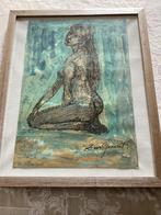 Gevaert door/gouache- achter glas/zittende vrouw, Ophalen