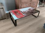 salontafel glazen blad metal onderstel, Huis en Inrichting, Ophalen, Zo goed als nieuw, Glas