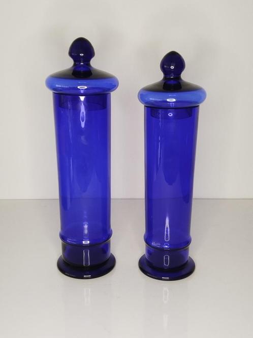 2 antieke kobaltblauwe apothekersvoorraadpotten met deksel, Antiek en Kunst, Antiek | Glaswerk en Kristal, Ophalen of Verzenden