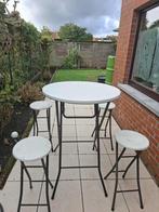 Hoge tafel met 4 bar krukken ...terras, Huis en Inrichting, Ophalen, Gebruikt, Rond