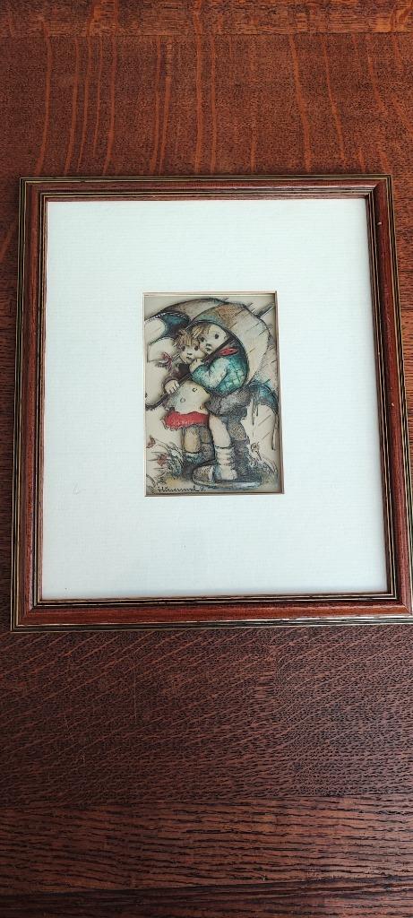 Kader met 3D tekening Hummel Goebel Kindjes onder paraplu, Antiek en Kunst, Kunst | Tekeningen en Fotografie, Ophalen of Verzenden
