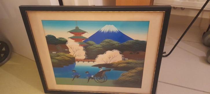 Japanse schilderkunst, ingelijste afbeelding van de berg Fuj, Antiek en Kunst, Kunst | Schilderijen | Klassiek, Ophalen