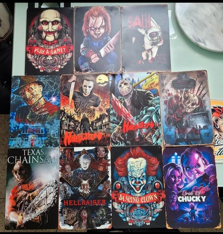 Lot de 11 plaques en tôles Horreur, Verzamelen, Posters, Zo goed als nieuw, Ophalen of Verzenden