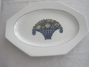 vintage oude schotel Longwy keramiek bloemendecor beschikbaar voor biedingen