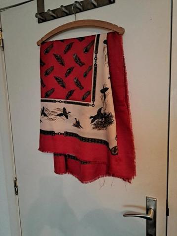 Vierkante oversized sjaal rood-beige, ANDERE, Enlèvement ou Envoi, Comme neuf, Écharpe
