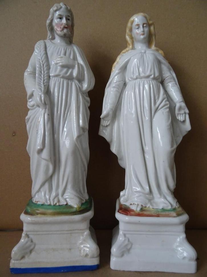 Antiek porseleinen Mariabeeld en Jozefbeeld antiek 30cm 1850, Antiek en Kunst, Antiek | Religieuze voorwerpen, Ophalen of Verzenden