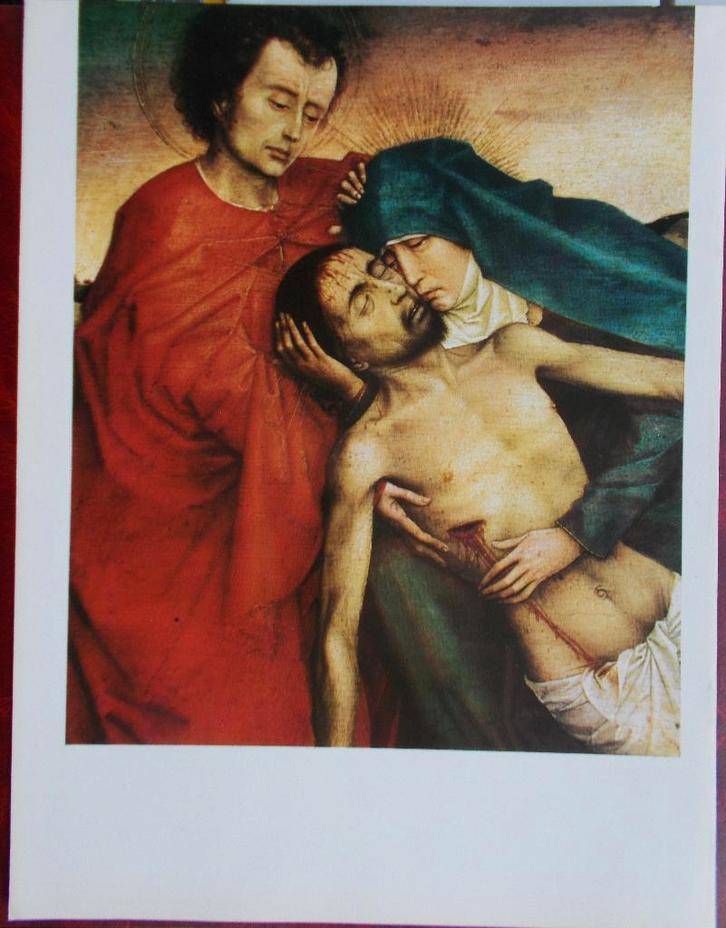 Poster "De Bewening" Rogier van der Weyden 23 x 30 cm., Verzamelen, Posters, Rechthoekig Staand, Verzenden