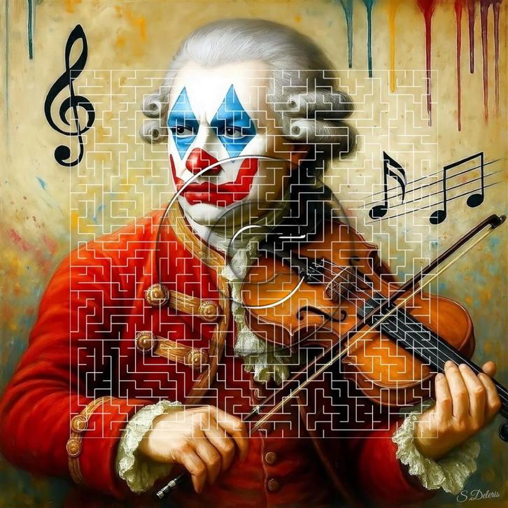 Schilderij op acryldoek „Mozart Clownish” (80 x 80 cm), Antiek en Kunst, Kunst | Schilderijen | Modern, Verzenden