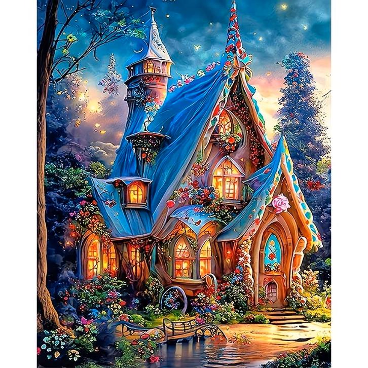 Peinture au diamant Fantasy House 25x20cm (ronde), Hobby & Loisirs créatifs, Bricolage, Neuf, Bricolage, Enlèvement ou Envoi