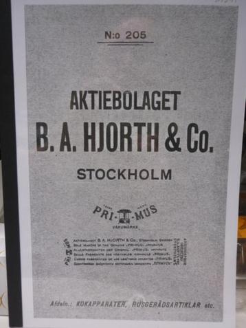 Catalogus n 205 Aktiebolaget B.A. Hjorth & Co. Primus