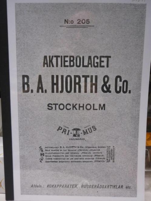 Catalogus n 205 Aktiebolaget B.A. Hjorth & Co. Primus € 32, Antiek en Kunst, Antiek | Gereedschap en Instrumenten, Ophalen of Verzenden