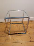 Vintage bijzettafel ++ jaren 70 ++ chroom en glas, Ophalen of Verzenden, Zo goed als nieuw, Glas