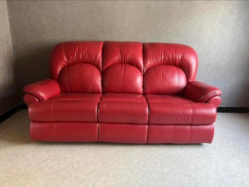 Gratis rode zetel, 3 zitplaatsen, Huis en Inrichting, Zetels | Zetels, Gebruikt, Rechte bank, Driepersoons, Leer, Ophalen