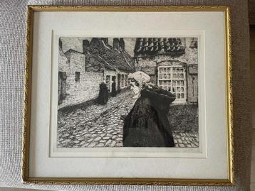 Prachtige ets van Julien Celos (Brugge) 1884-1953 beschikbaar voor biedingen