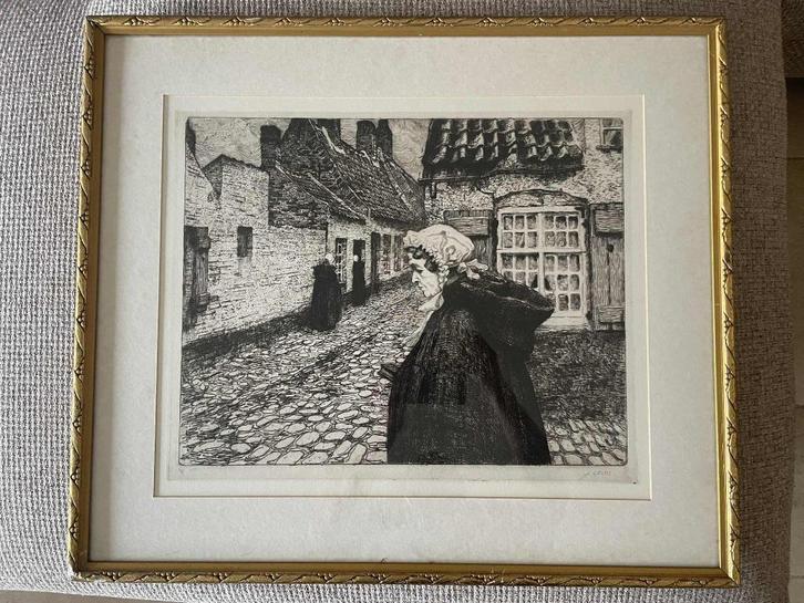 Prachtige ets van Julien Celos (Brugge) 1884-1953, Antiek en Kunst, Kunst | Schilderijen | Klassiek, Ophalen