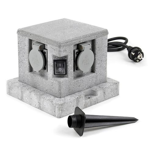 Buitenstopcontact "Graniet" laag | 4-voudig | 2 schakelaars, Huis en Inrichting, Woonaccessoires | Zuilen en Pilaren, Nieuw, Ophalen of Verzenden