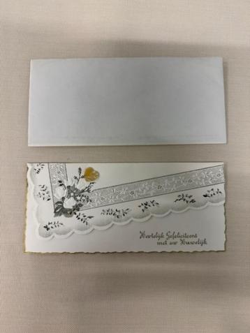 Vintage huwelijkskaartje met hartje en enveloppe (Nieuw) beschikbaar voor biedingen