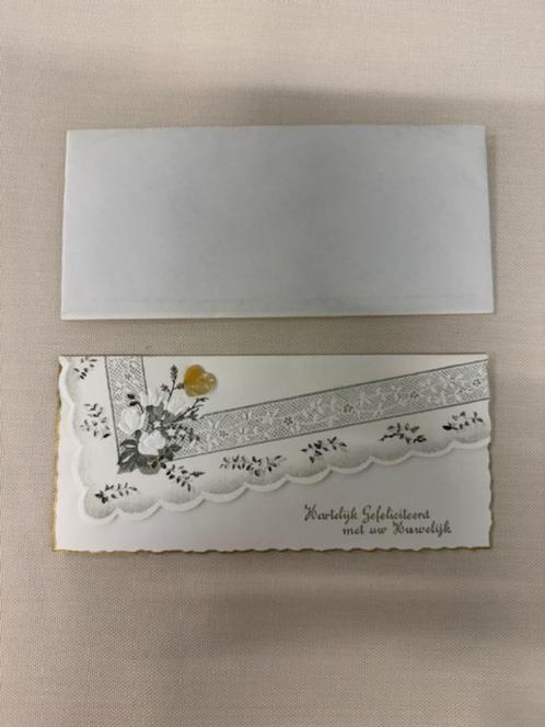 Vintage huwelijkskaartje met hartje en enveloppe (Nieuw), Verzamelen, Postkaarten | Themakaarten, Ongelopen, 1960 tot 1980, Feest(dag)