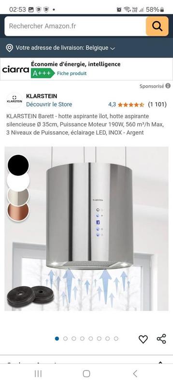 hotte îlot klarstein tk15- berett SS, Electroménager, Enlèvement, Neuf