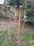 Lot de 4 torches de jardin rechargeable en bambou 153cm, Comme neuf, Enlèvement ou Envoi