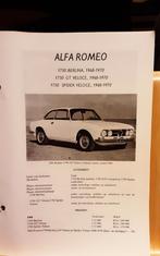 Alfa romeo 1750 technische fiche, Enlèvement ou Envoi, Comme neuf, Alfa Romeo