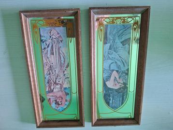 Twee vintage spiegels - Alfons Mucha beschikbaar voor biedingen